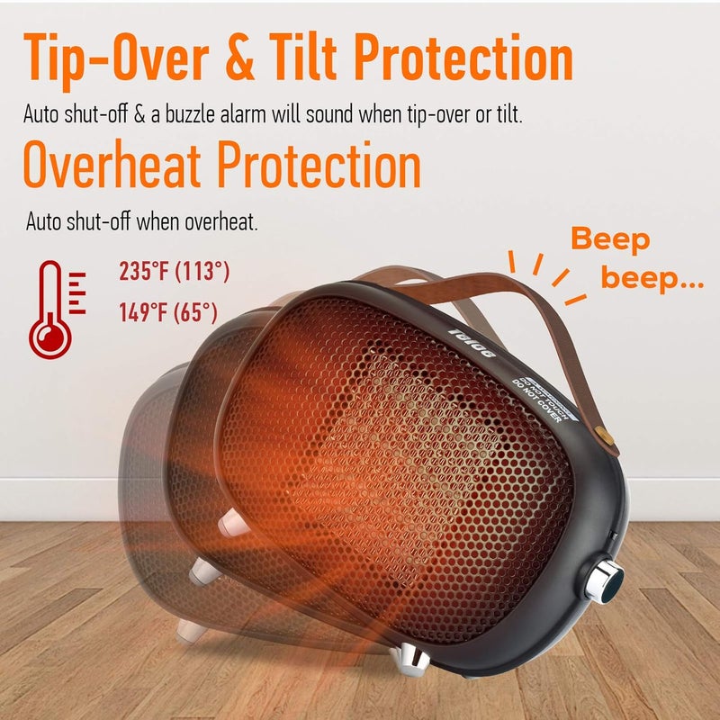 Teioe Space Heater, Mini Electric Space Heater 800W/400W, Small PTC Ceramic Heater with Tip-Over and Overheat Protection, 3 Operating Modes, Space Heaters for Office, Bedroom and Under Desk (BLACK) - Image 4